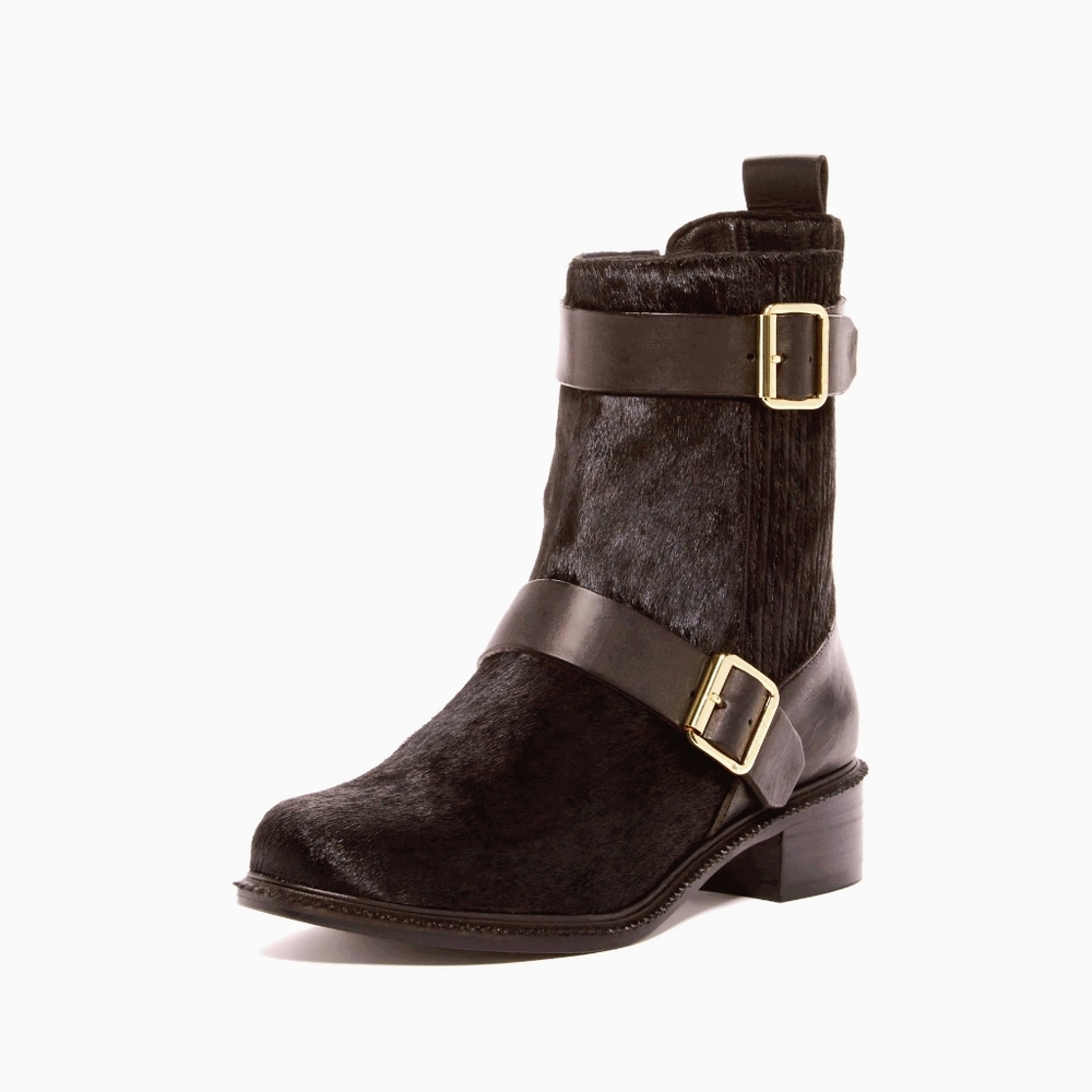 Rachel Zoe brown pony fur Moto Boots 8.5